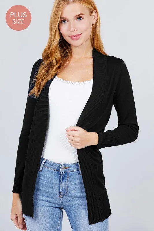 Active Basic Long Sleeve Rib Banded Open Sweater Cardigan