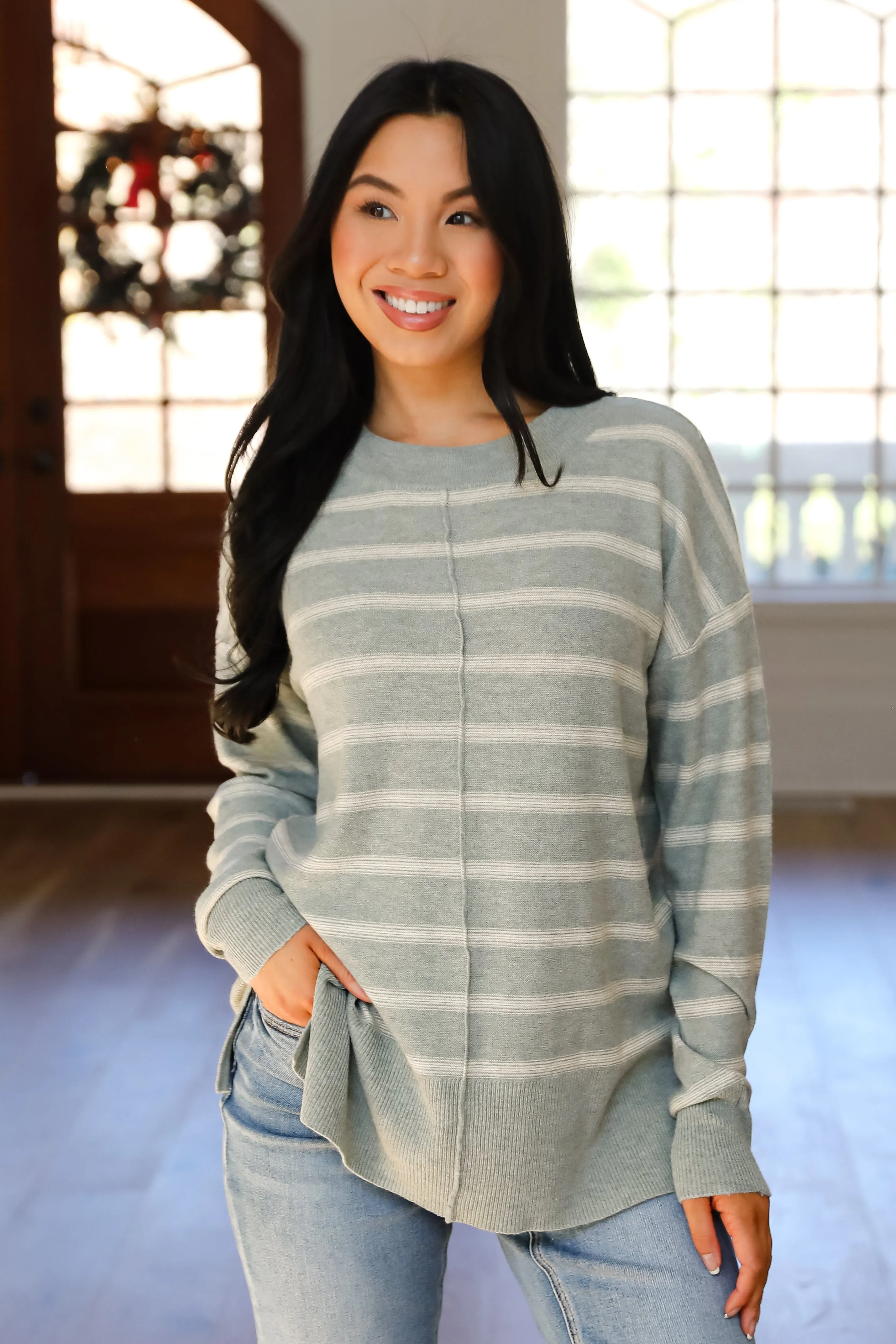 Adorable Simplicity Striped Lightweight Knit Sweater - DOORBUSTER