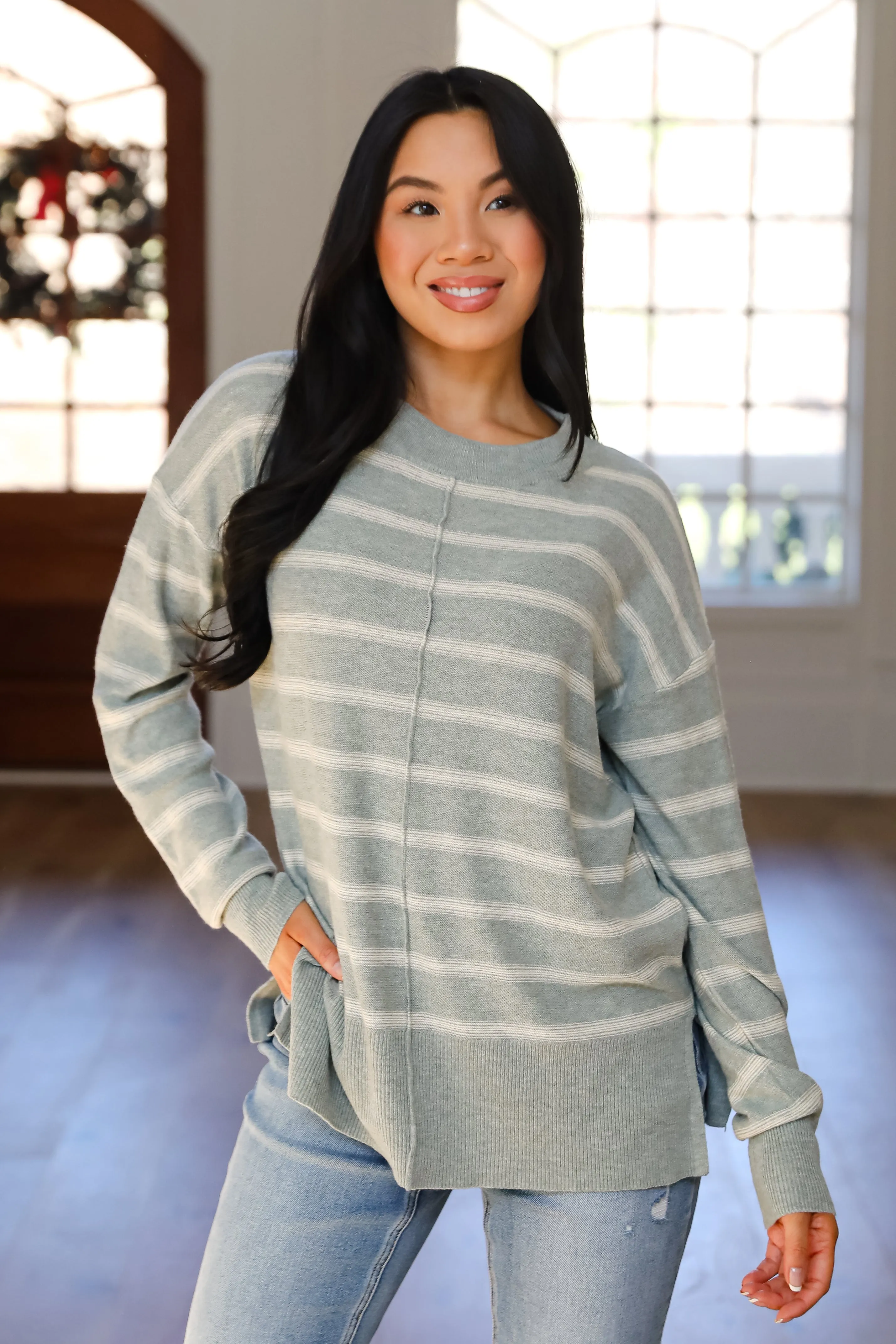 Adorable Simplicity Striped Lightweight Knit Sweater - DOORBUSTER