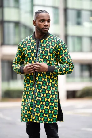 African Coat in Green Ankara Print- Festival Clothing