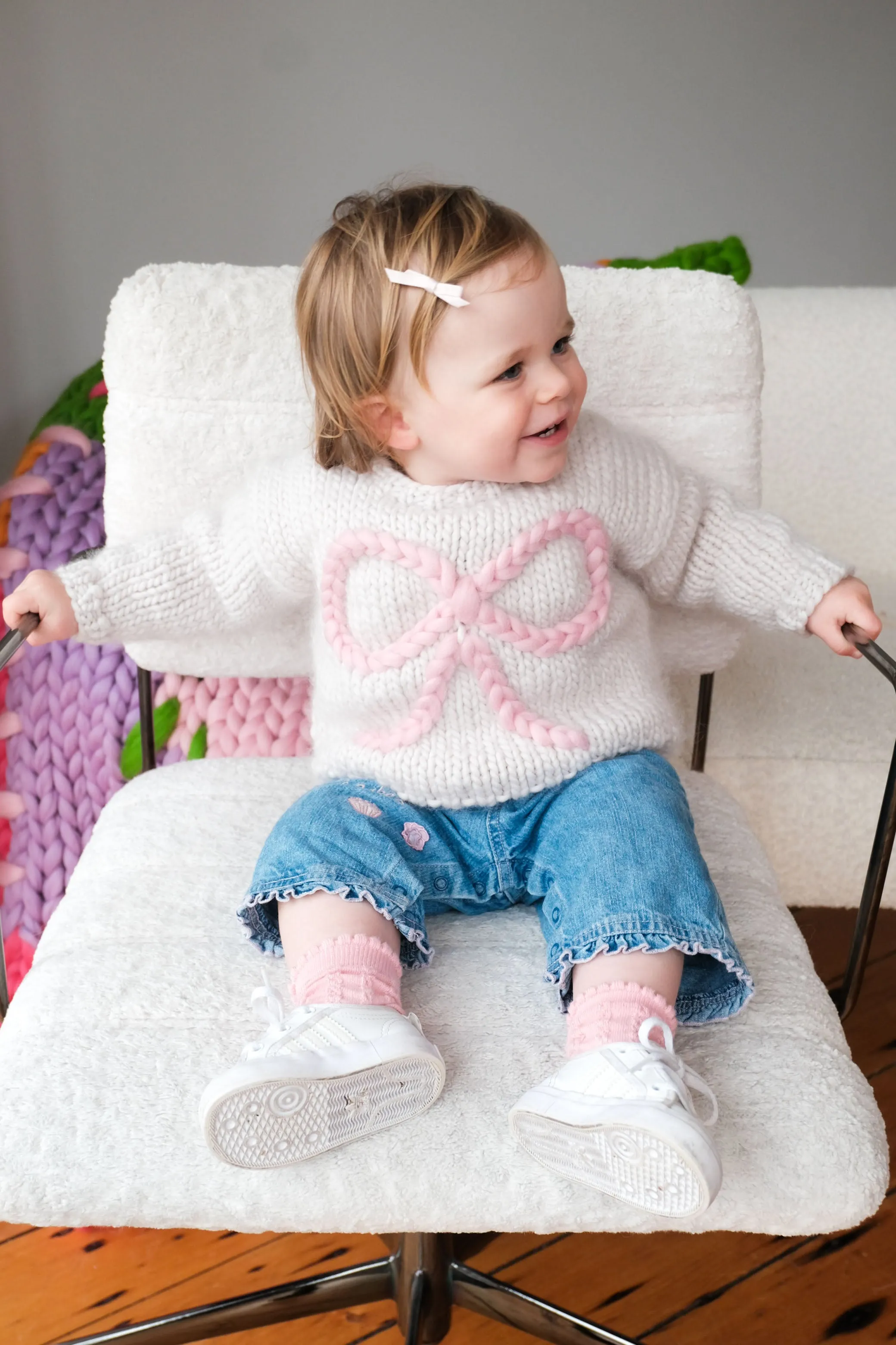 Baby Bow Chunky Knit Sweater in Pink