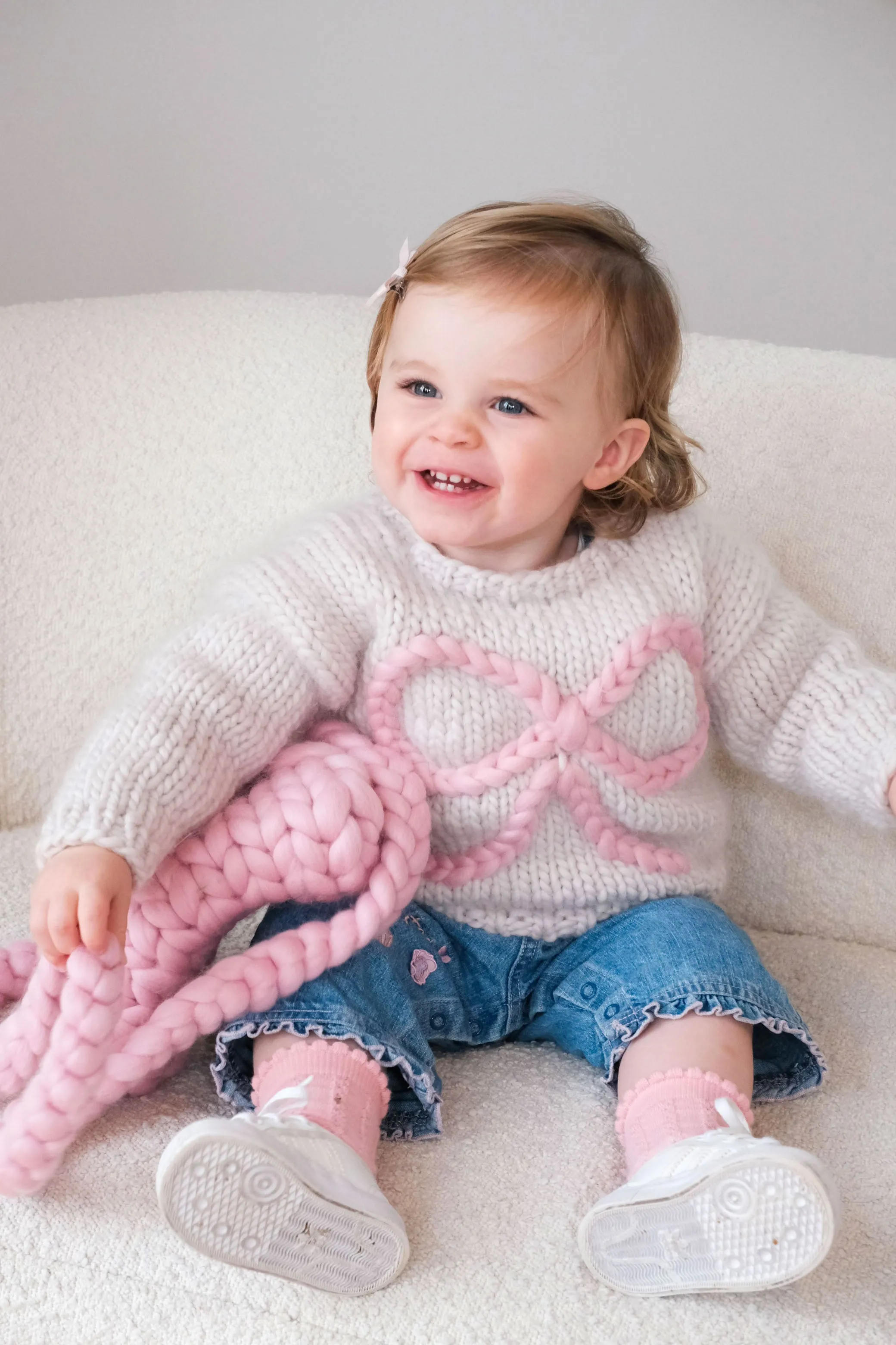 Baby Bow Chunky Knit Sweater in Pink