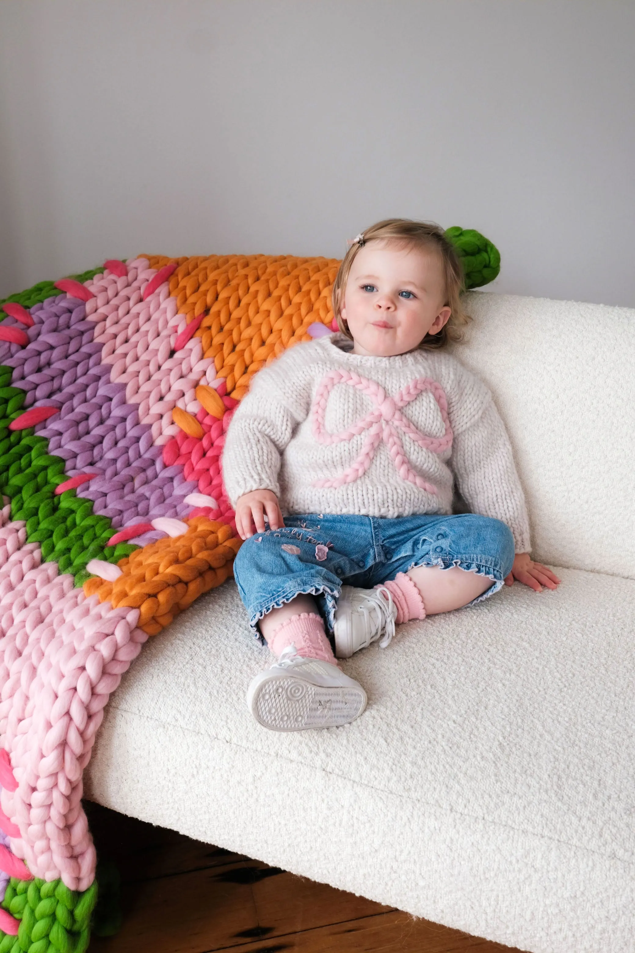 Baby Bow Chunky Knit Sweater in Pink