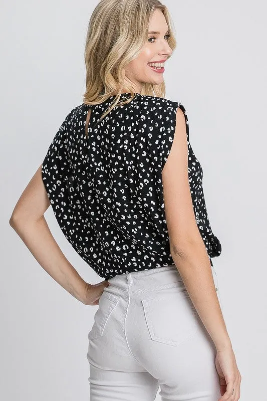 Banded Hem Top - black print