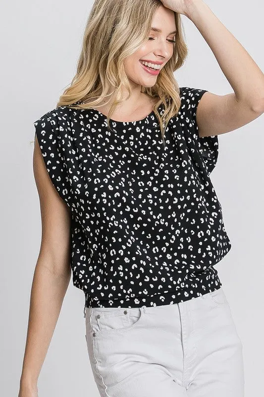 Banded Hem Top - black print