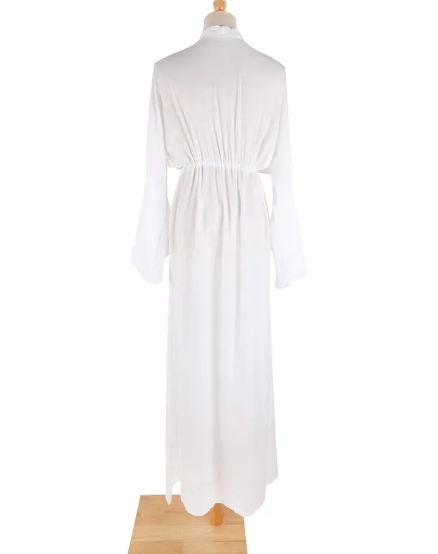 Bell Sleeves Plunge Slit Maxi Beach Cover Up Dress White