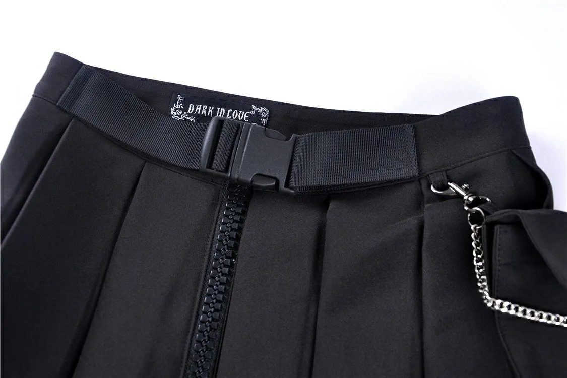 Black casual punk pleated short skirt with bag side KW152