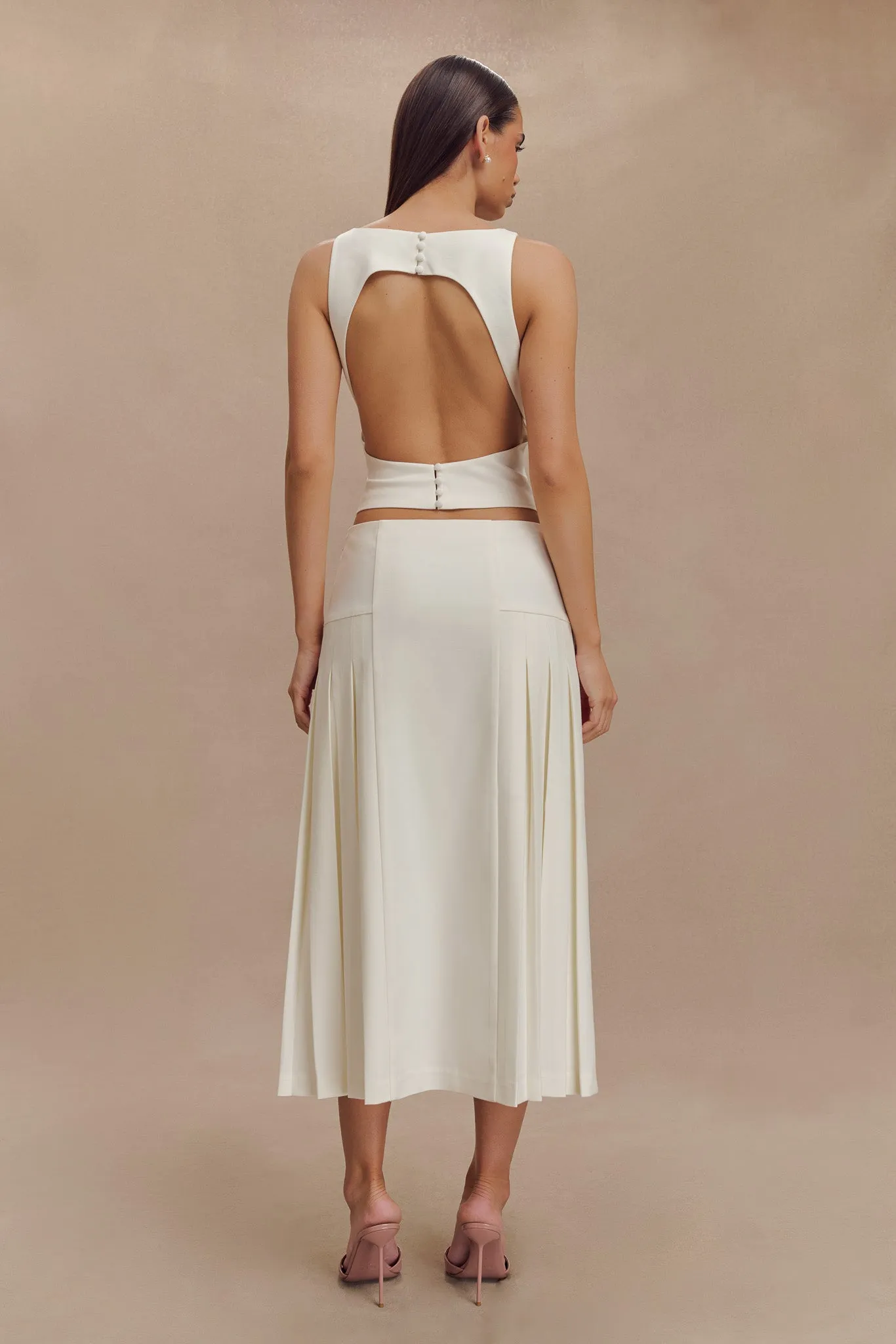 Brigette Pleated Midi Skirt - Ivory