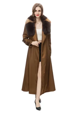 Brown Velvet Women Lapel Trench Coat