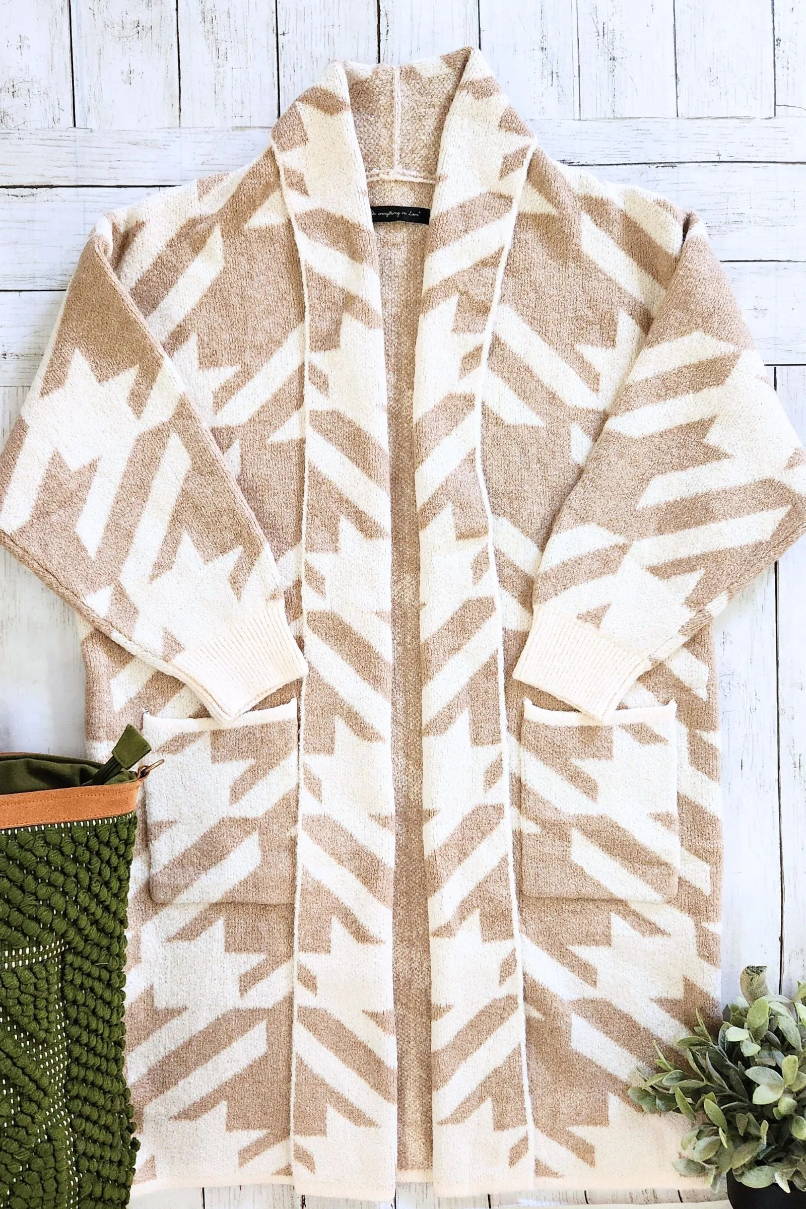 Camel Houndstooth Cardigan