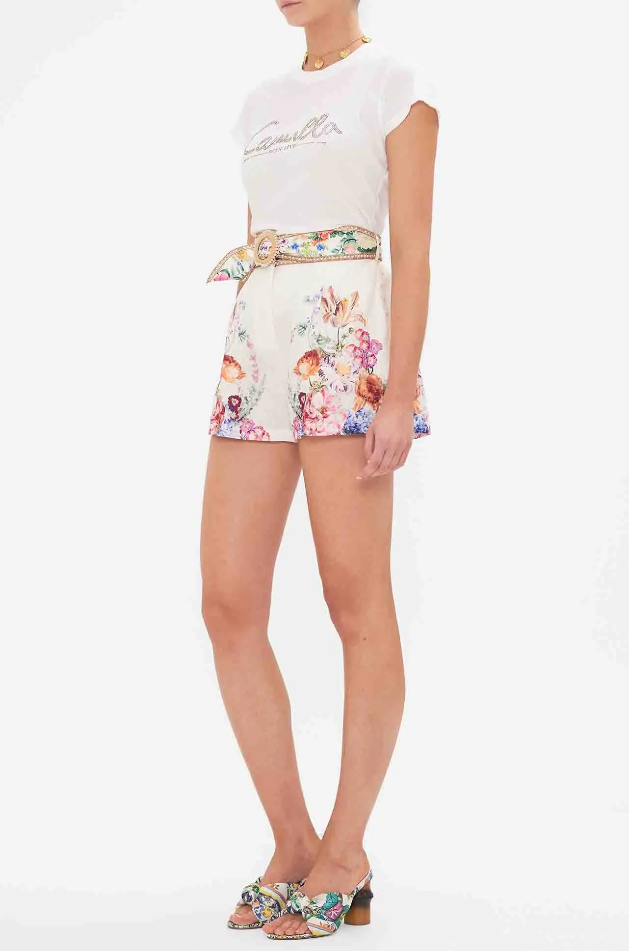 Camilla - Plumes and Parterres Tuck Front Short with Belt