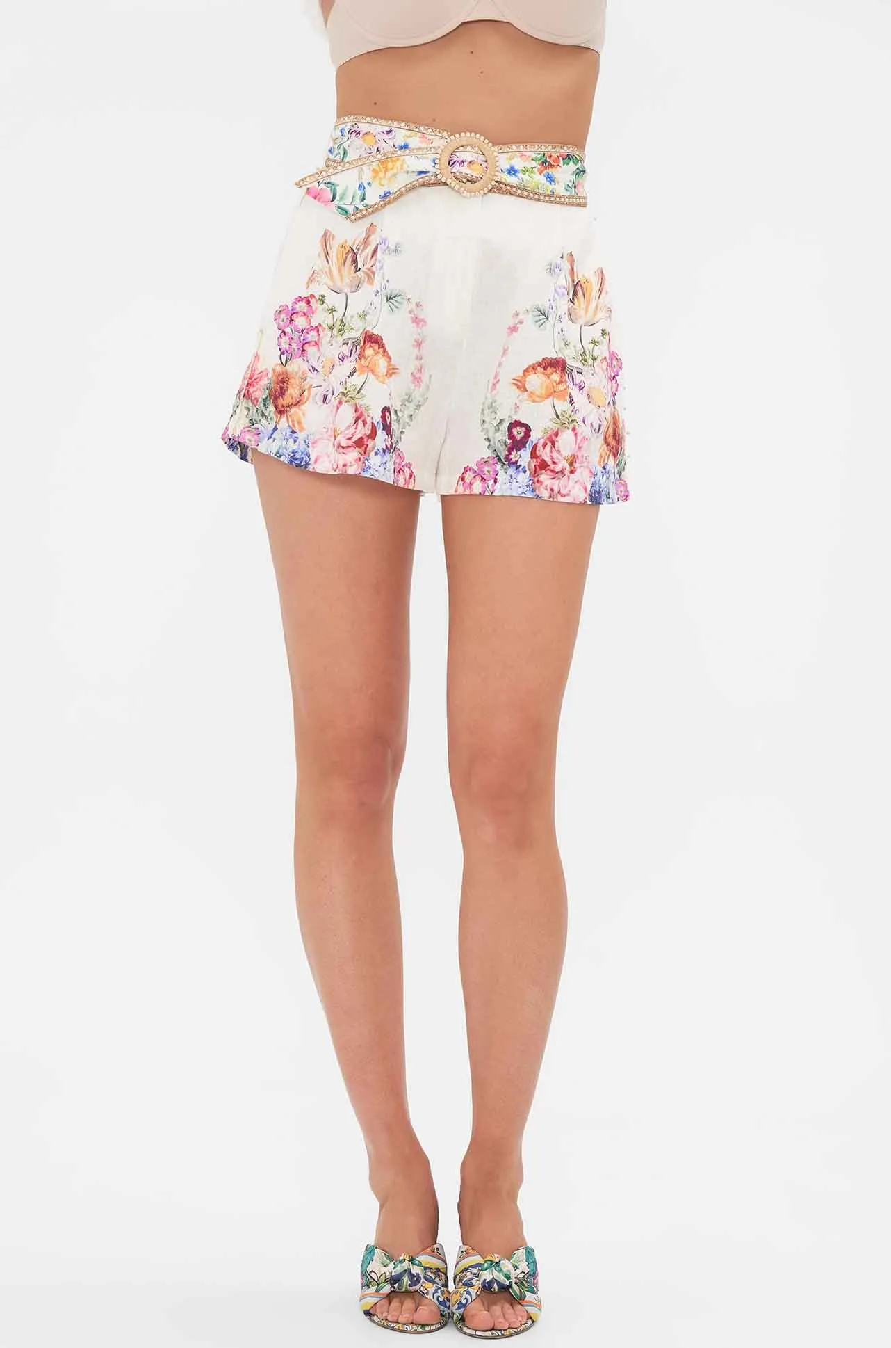 Camilla - Plumes and Parterres Tuck Front Short with Belt