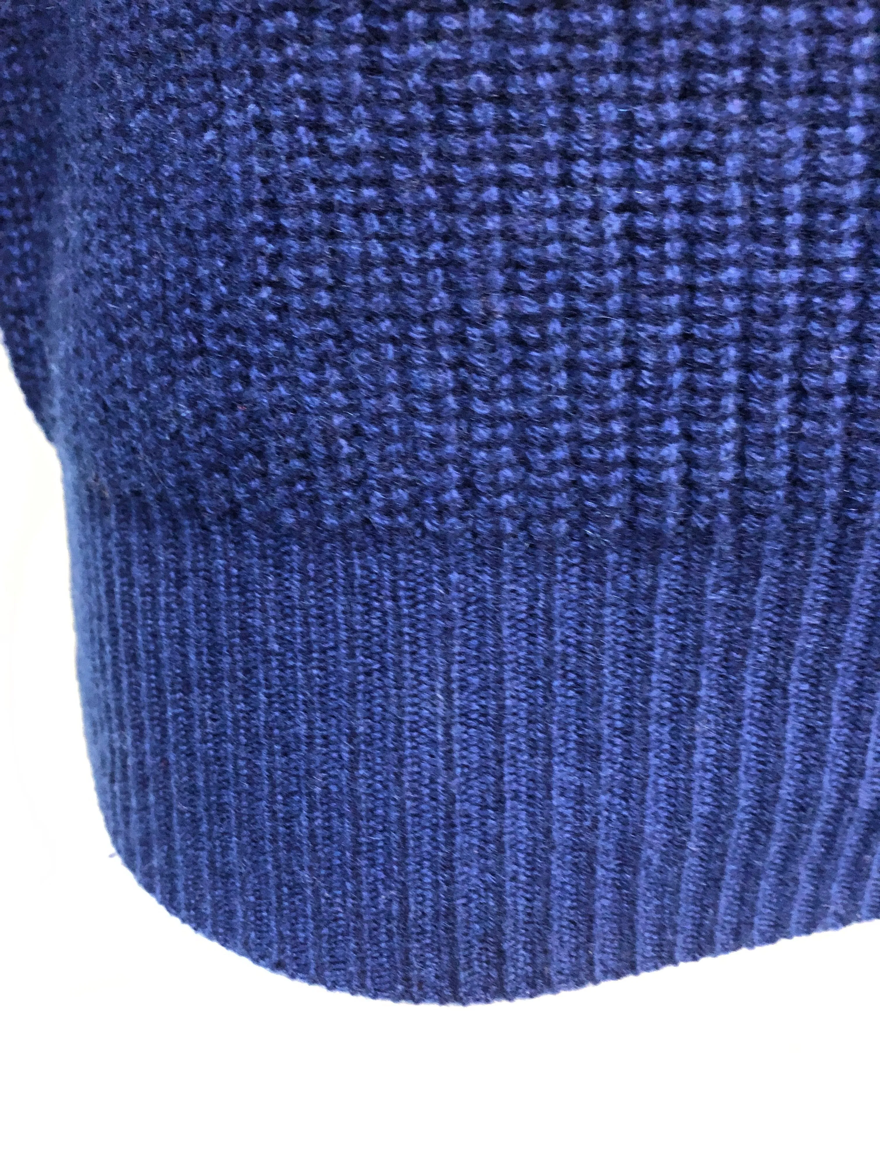 Cashmere Crewneck Sweater in Chunky Rib knit stitch Royal Blue