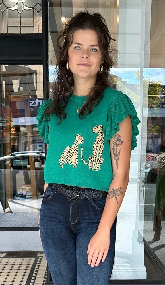 Cheetah Knit Crop Top Green