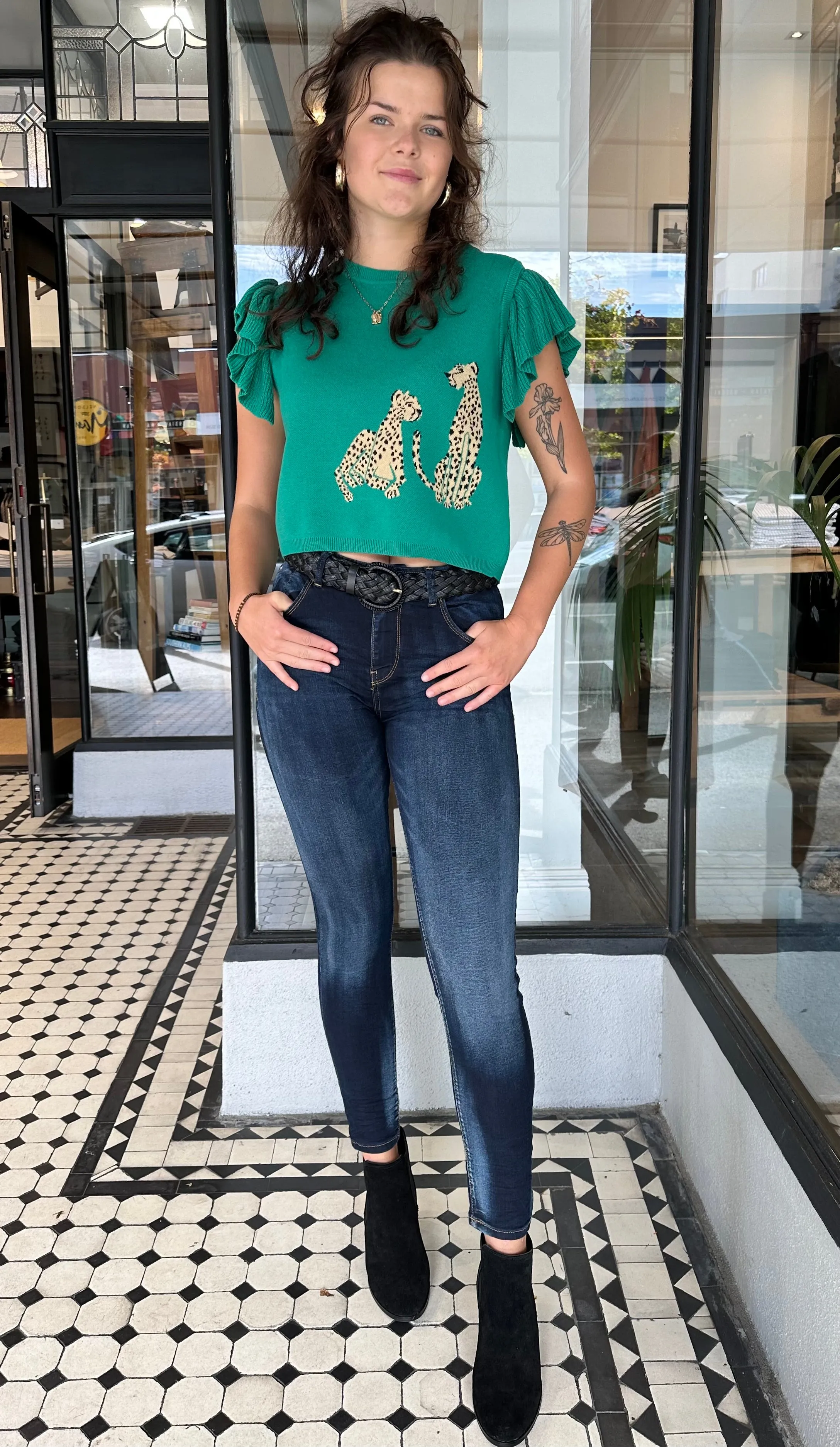 Cheetah Knit Crop Top Green