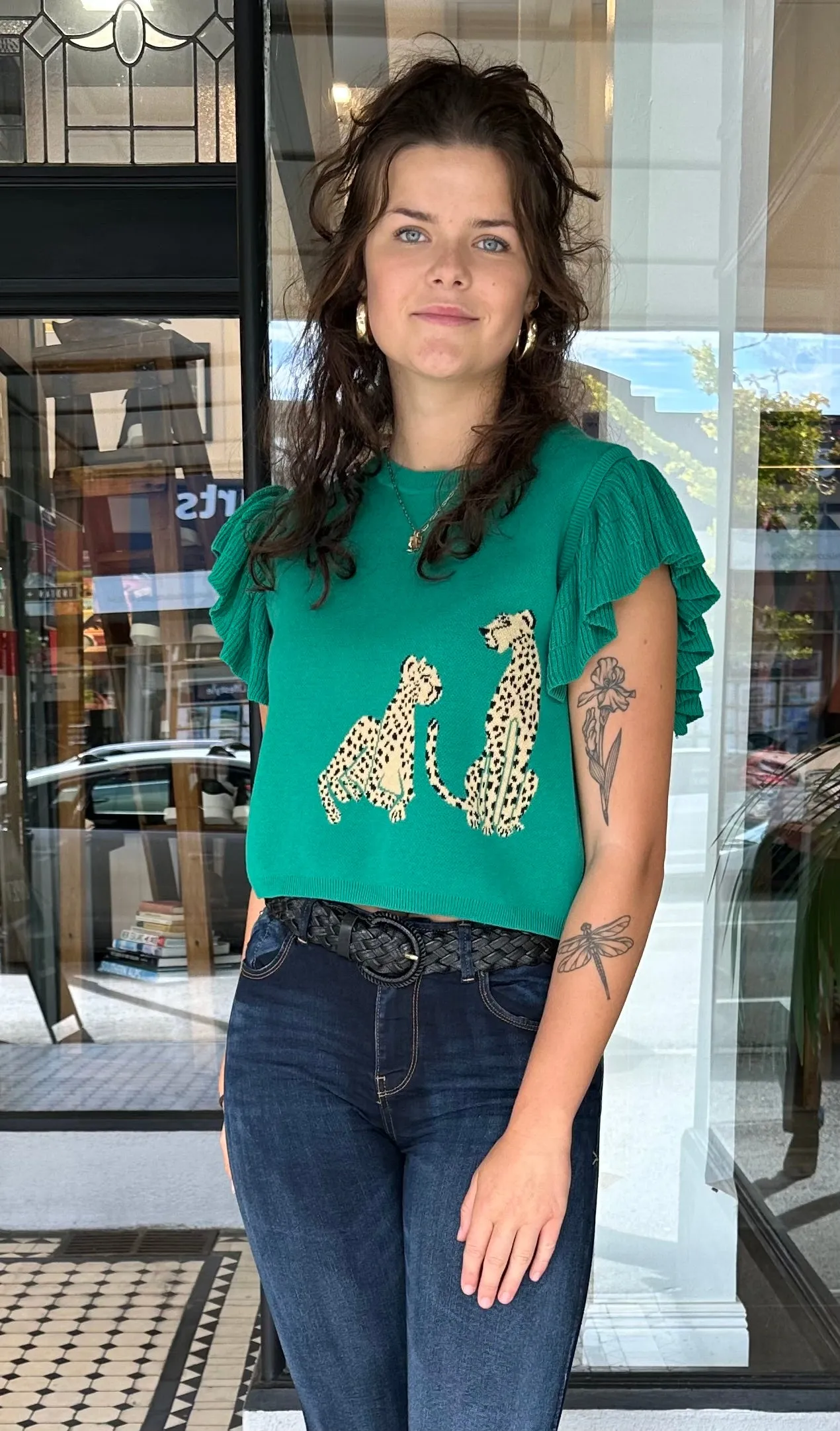 Cheetah Knit Crop Top Green