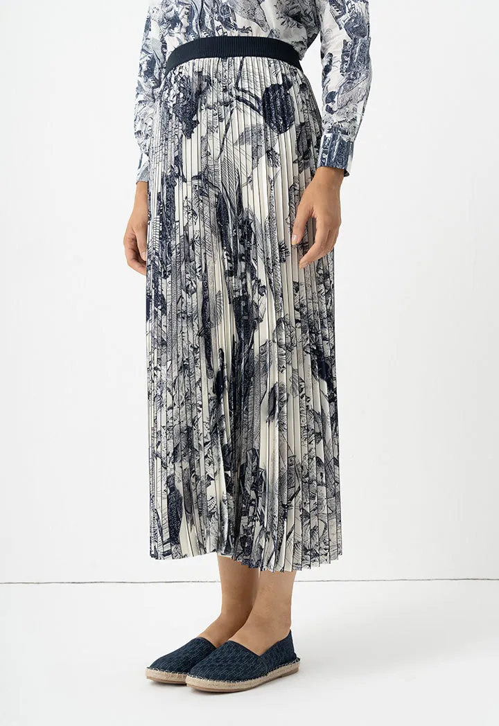 Choice Fish Printed Pleated Flared Skirt Print