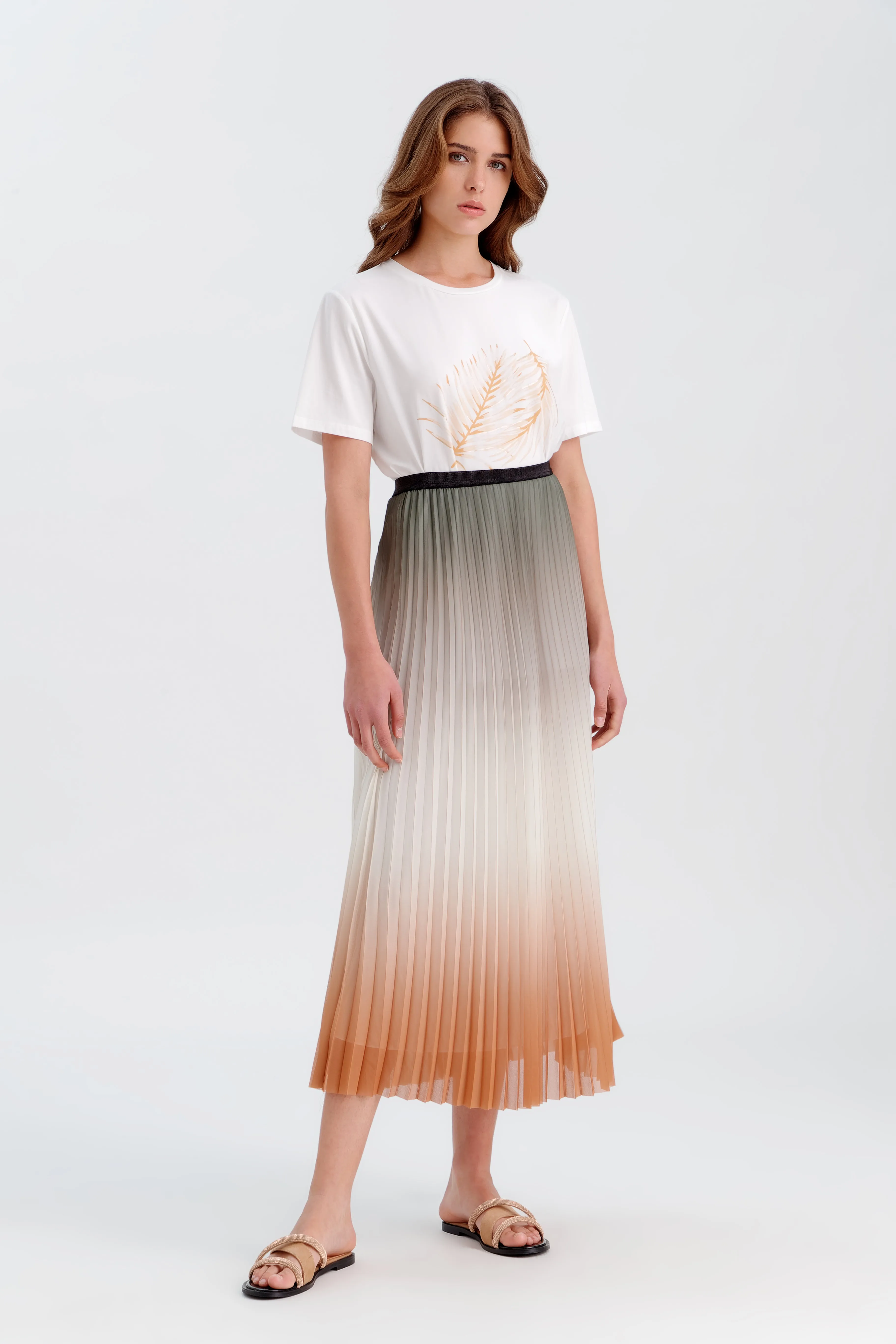 Choice Pleated Ombre Classic Skirt Caramel