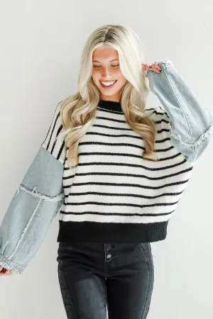 Coveted Element Ivory Striped Contrast Sweater