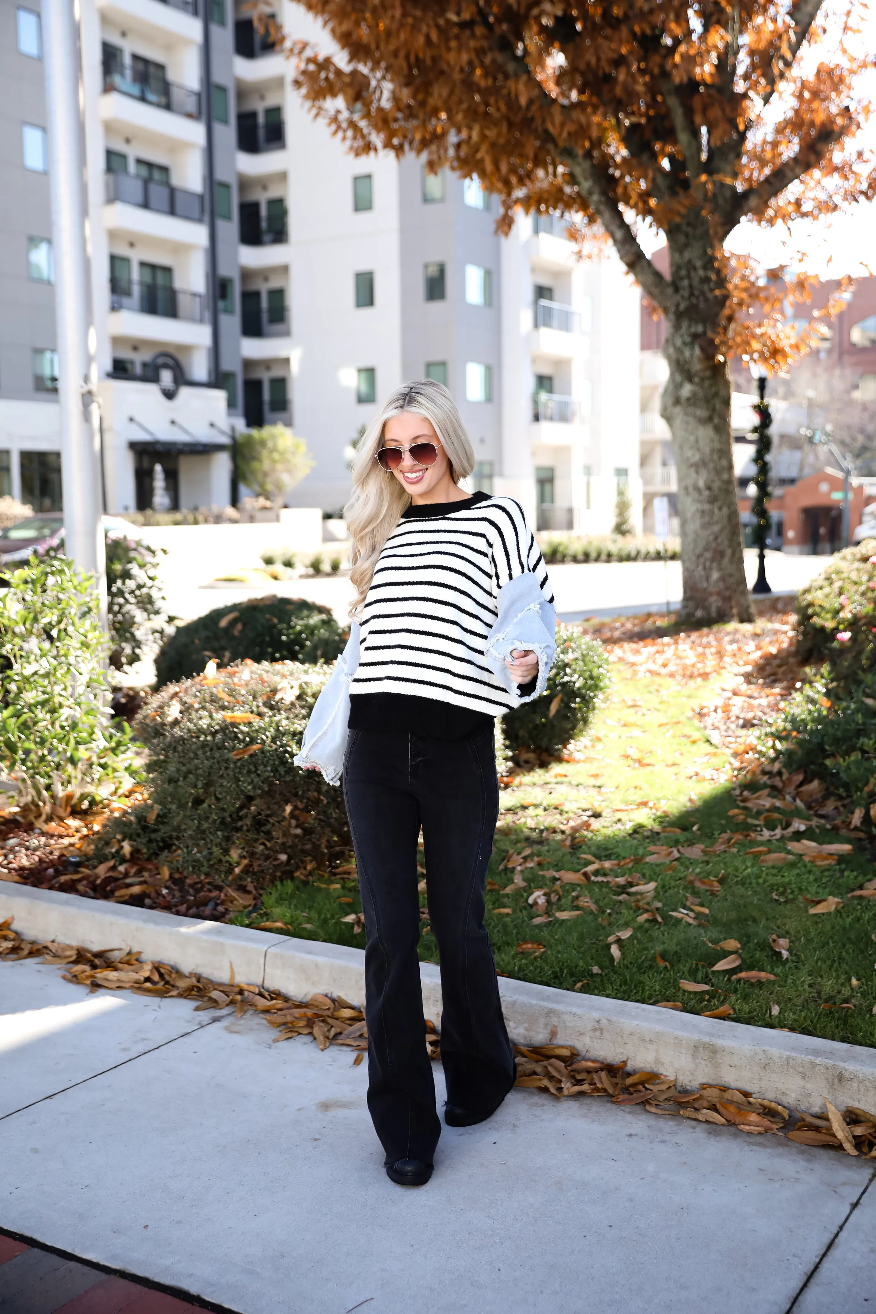 Coveted Element Ivory Striped Contrast Sweater