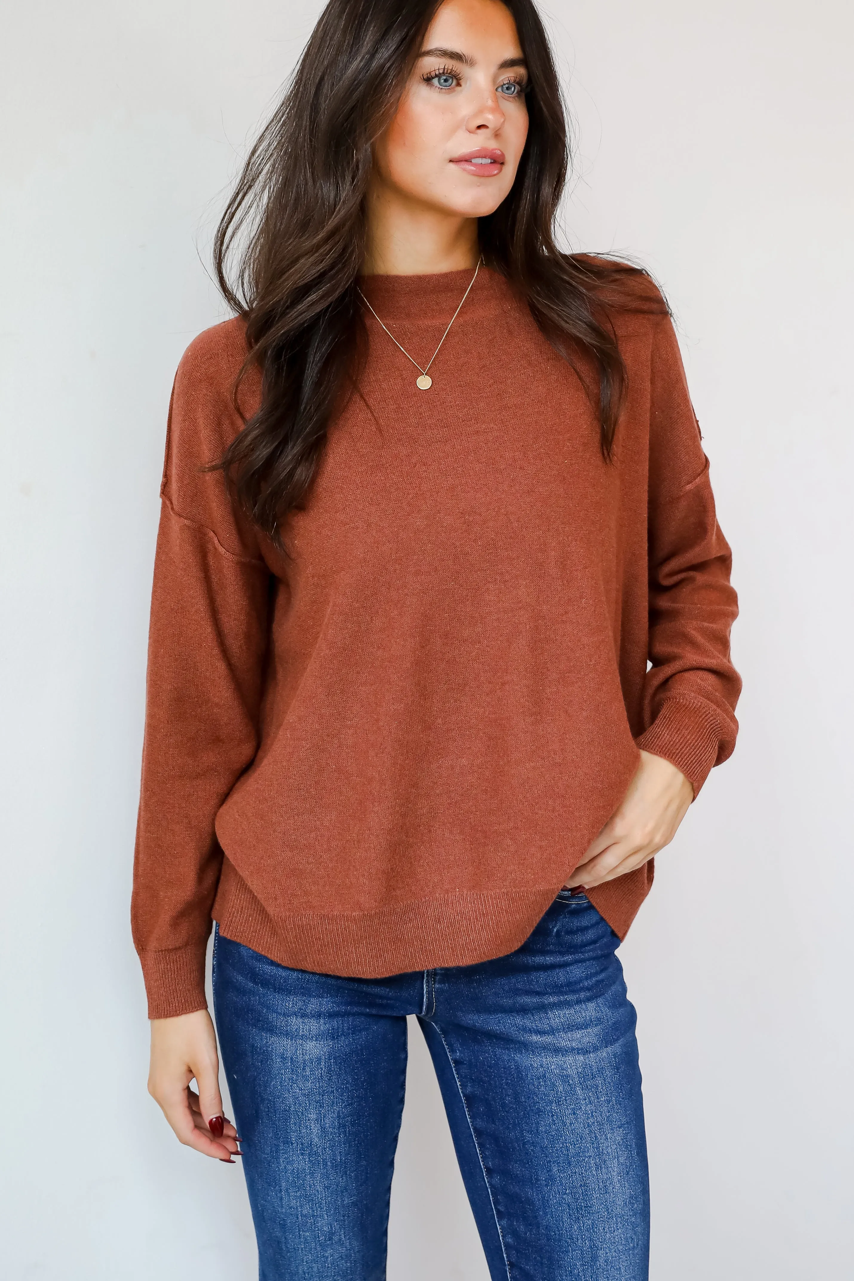 Cozy Vibes Brick Lightweight Knit Sweater