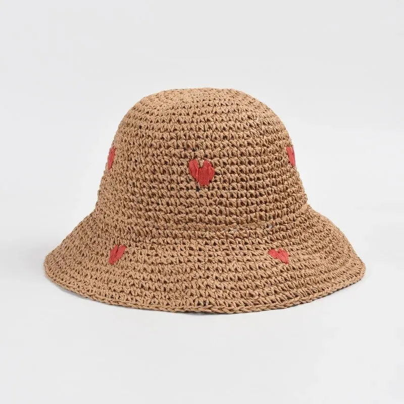 Crochet Bucket Hats with Hearts or Roses