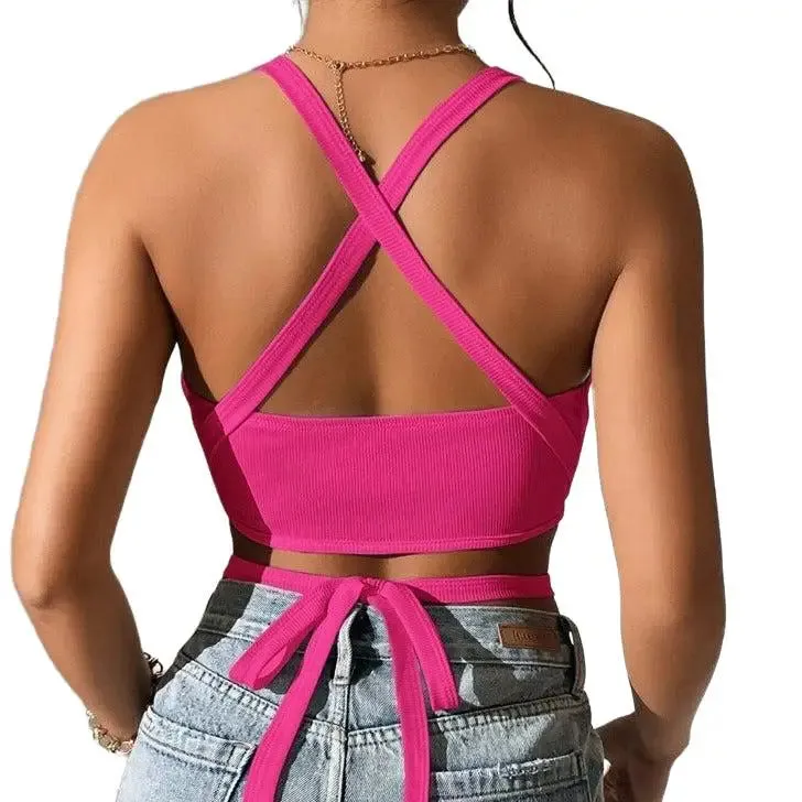 Cross Straps Backless Sleeveless Crop Top