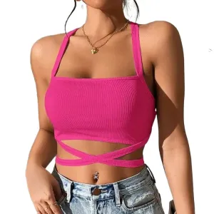 Cross Straps Backless Sleeveless Crop Top