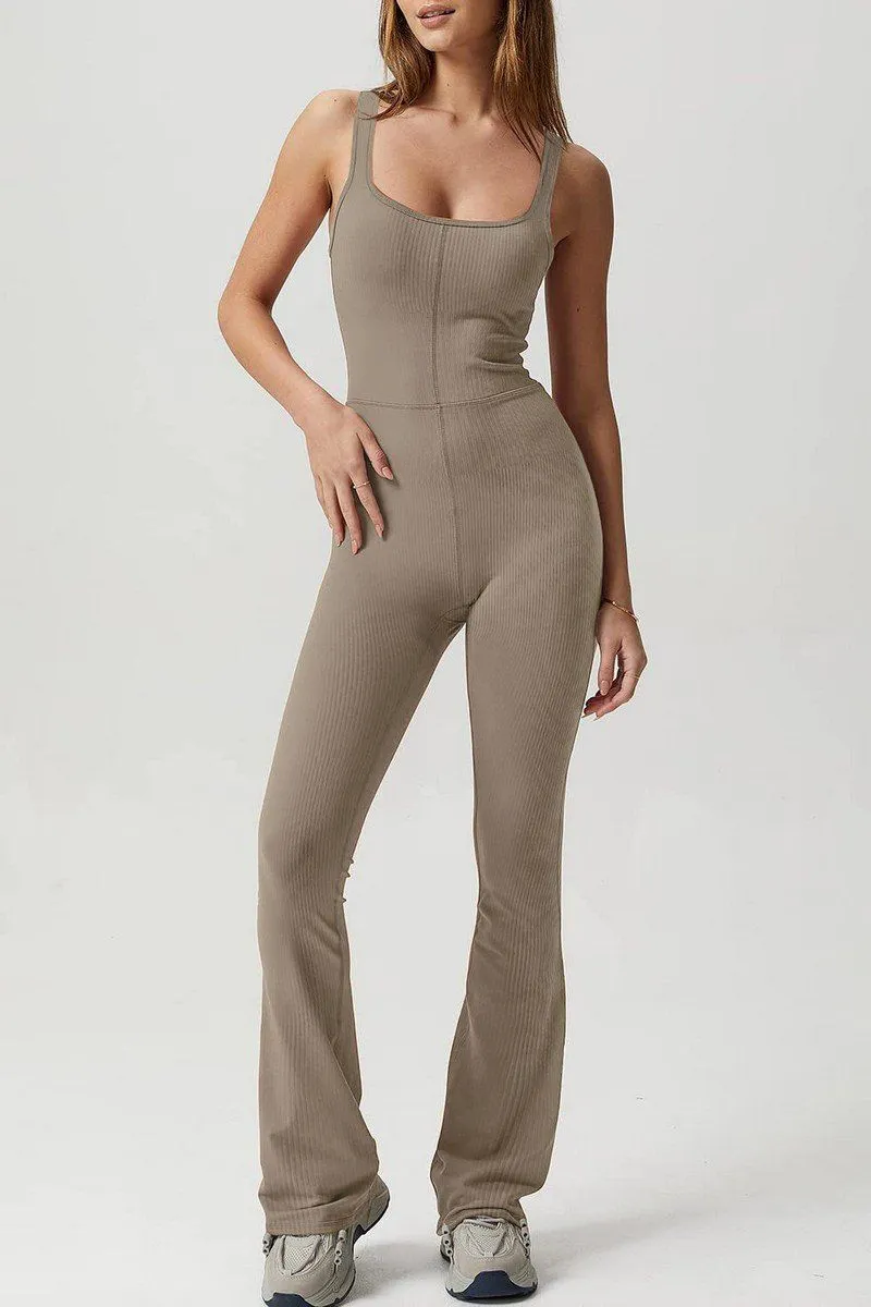 CUT OUT BACK SOLID TIGHT ELASTIC JUMPSUIT