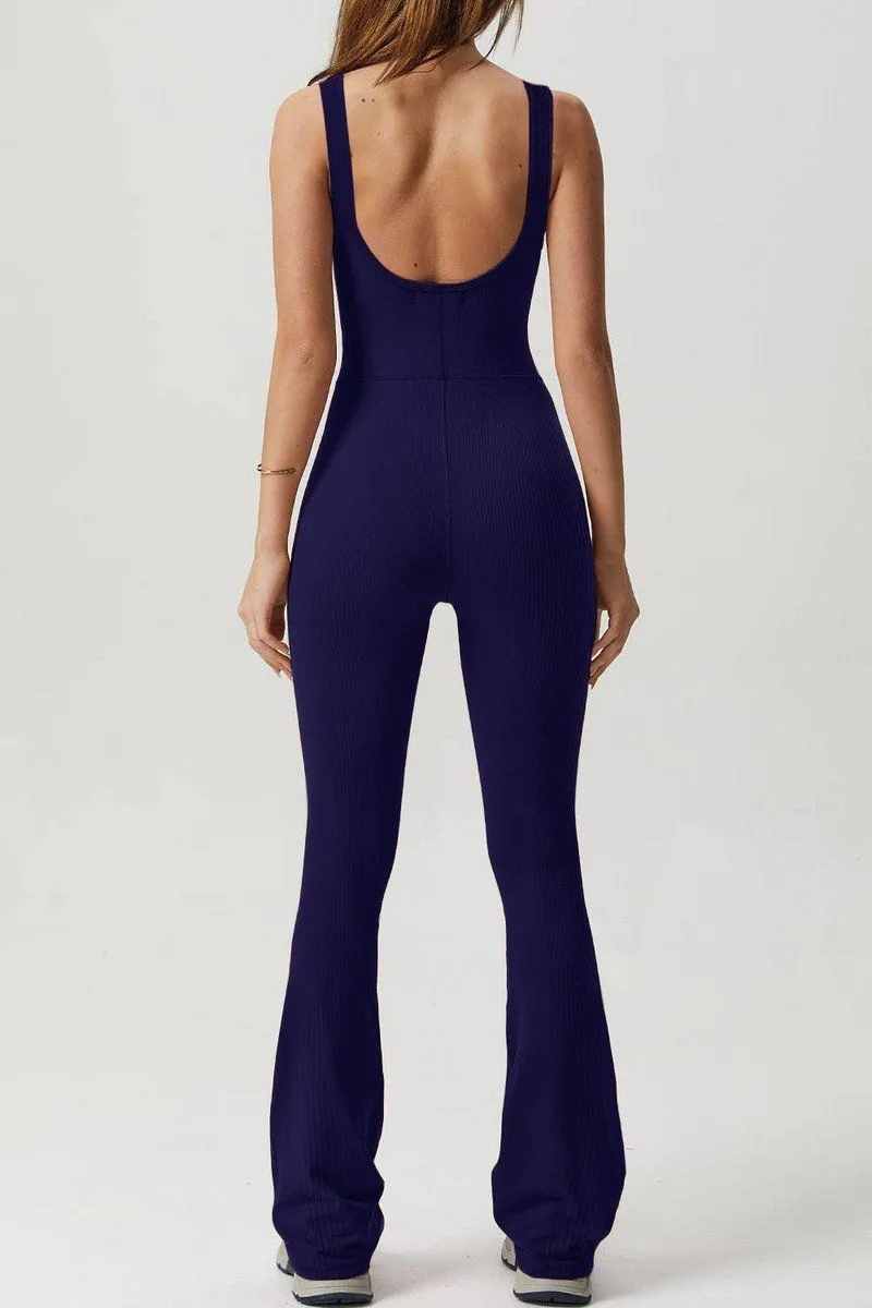 CUT OUT BACK SOLID TIGHT ELASTIC JUMPSUIT