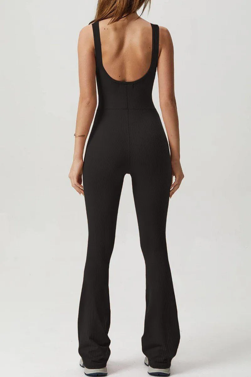 CUT OUT BACK SOLID TIGHT ELASTIC JUMPSUIT