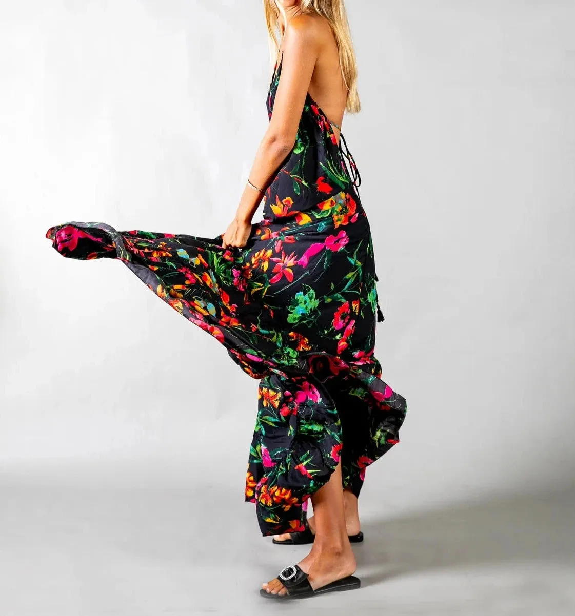 Deep Backless Women's Floral Bohemian Long Dress