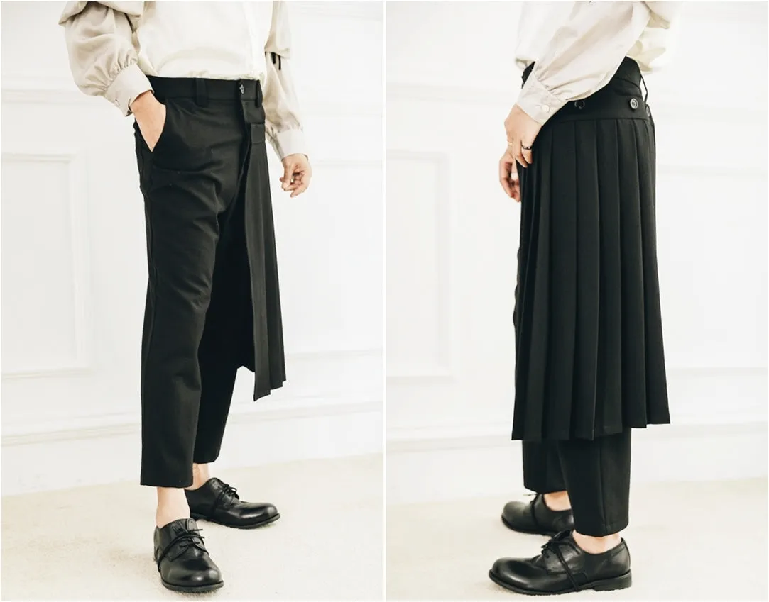 Detachable Wrap Skirt Layer Suit Pants / Pleated Skirt