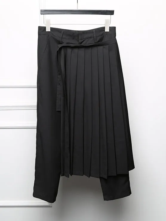 Detachable Wrap Skirt Layer Suit Pants / Pleated Skirt