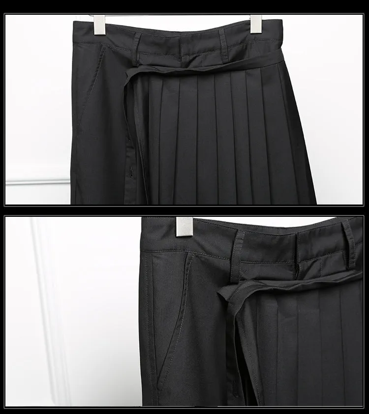 Detachable Wrap Skirt Layer Suit Pants / Pleated Skirt