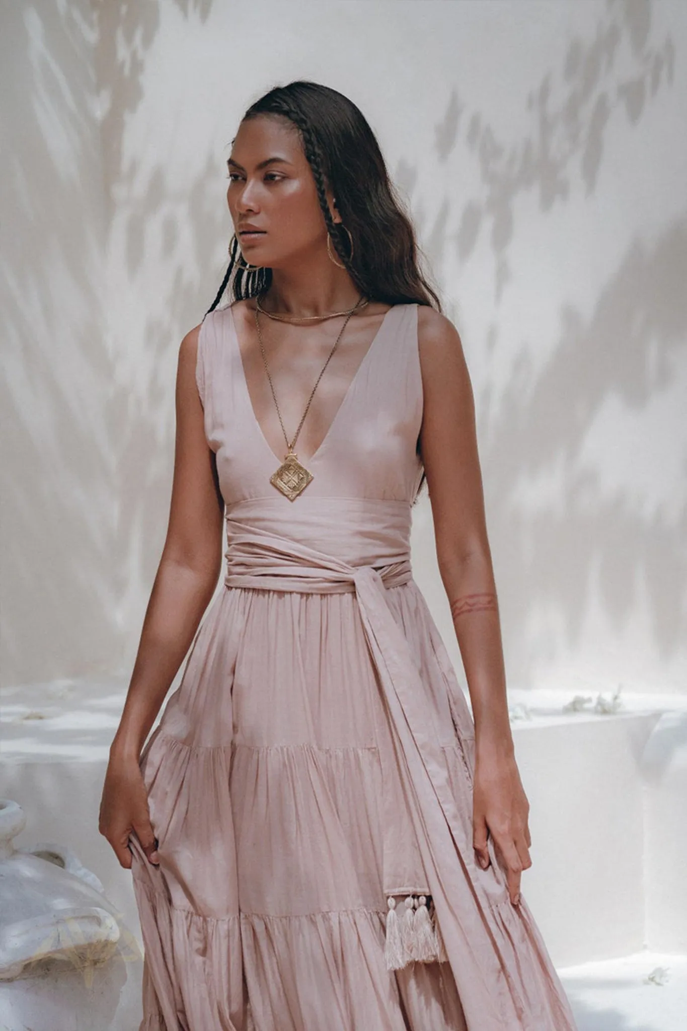 Dusty Pink Bohemian Dress • Boho Maternity Dress • A Line Belted Dress