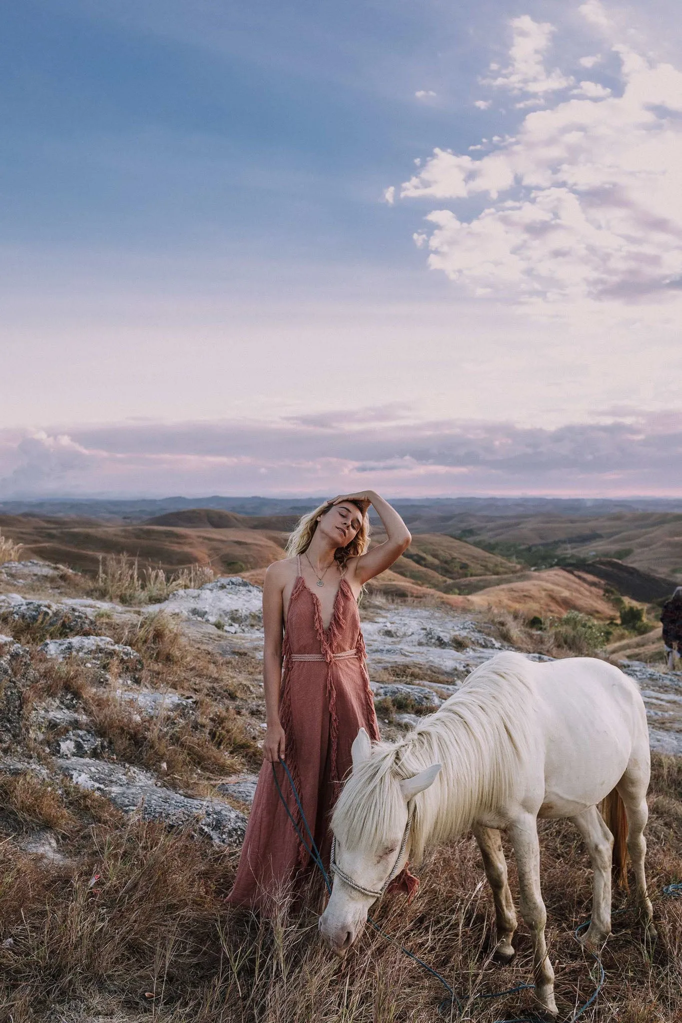 Dusty Rose Organic Boho Dress with Hand Loomed Tassels