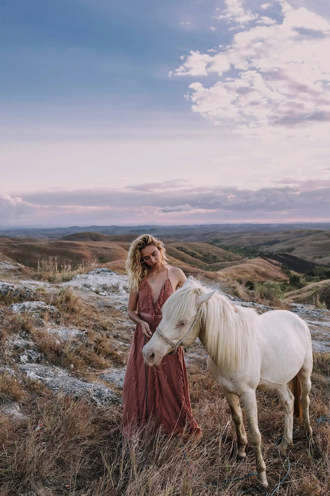 Dusty Rose Organic Boho Dress with Hand Loomed Tassels