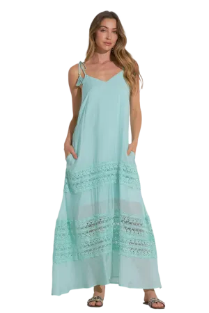 Elan Tiered Crochet Inset Maxi Dress - Aqua