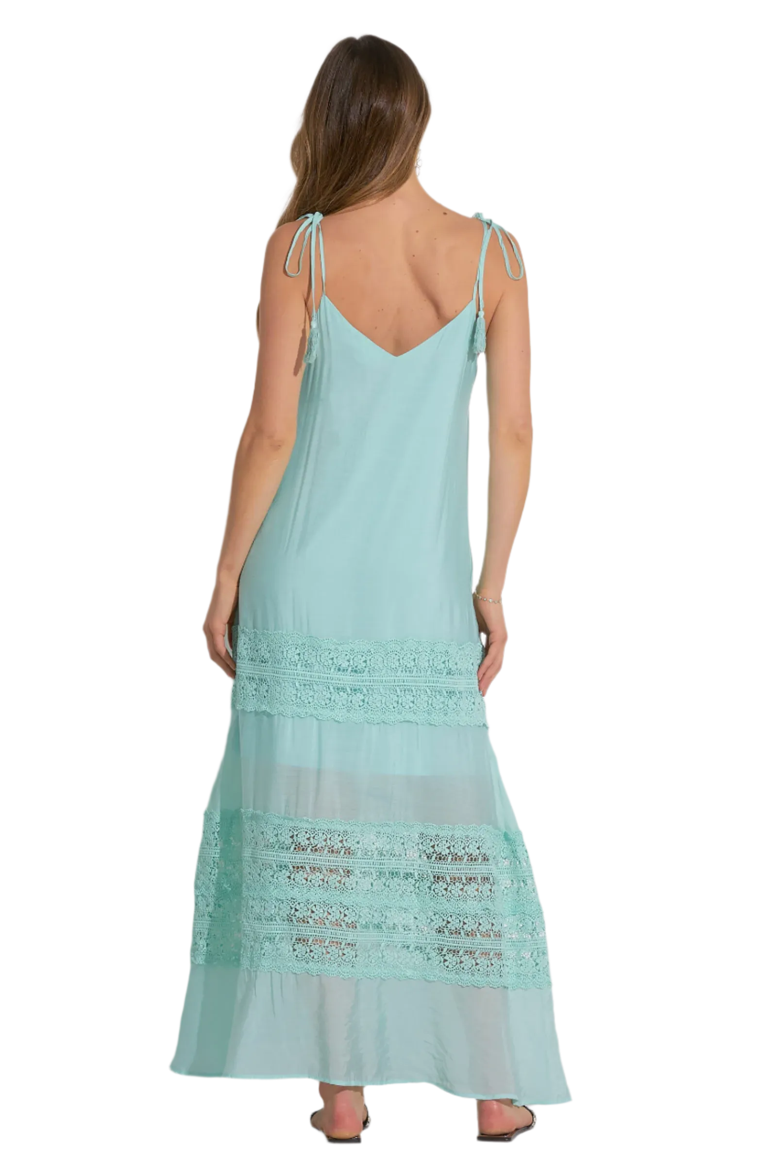 Elan Tiered Crochet Inset Maxi Dress - Aqua