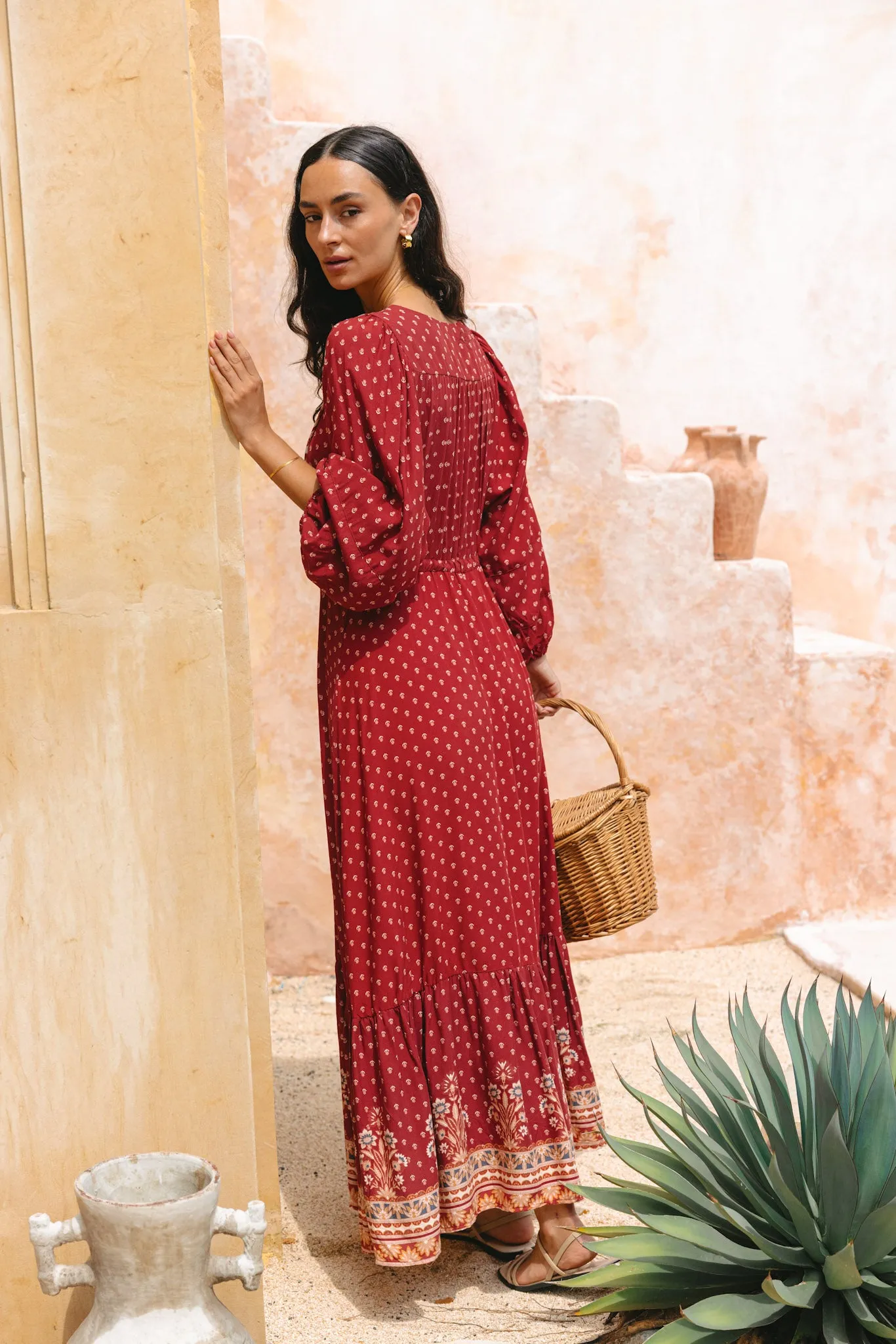 Ember Red Boho Button Down Maxi Dress