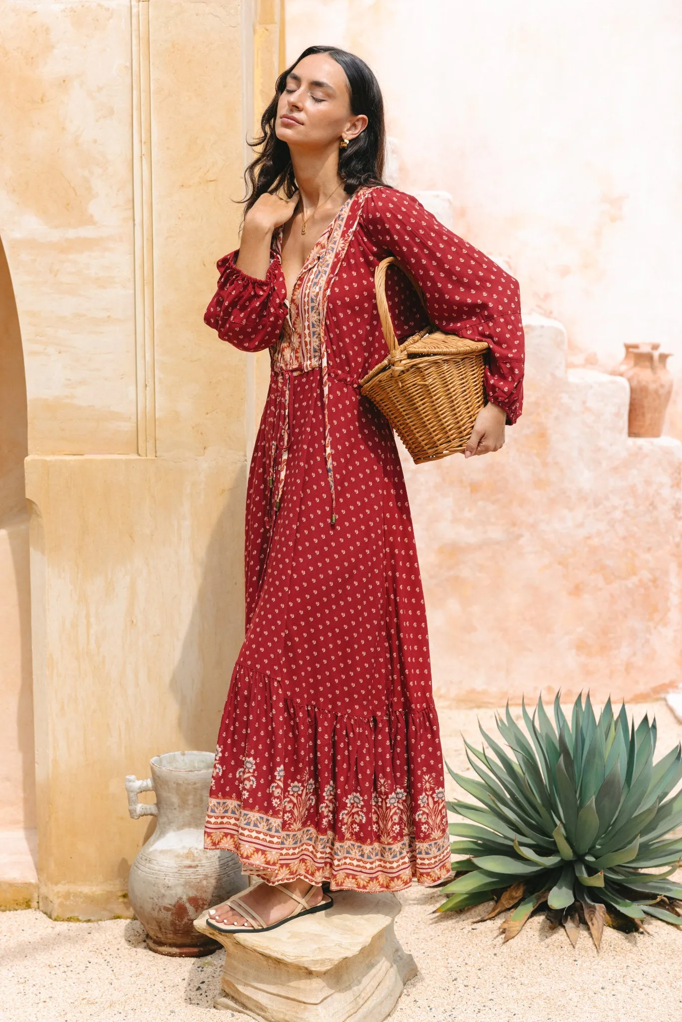 Ember Red Boho Button Down Maxi Dress