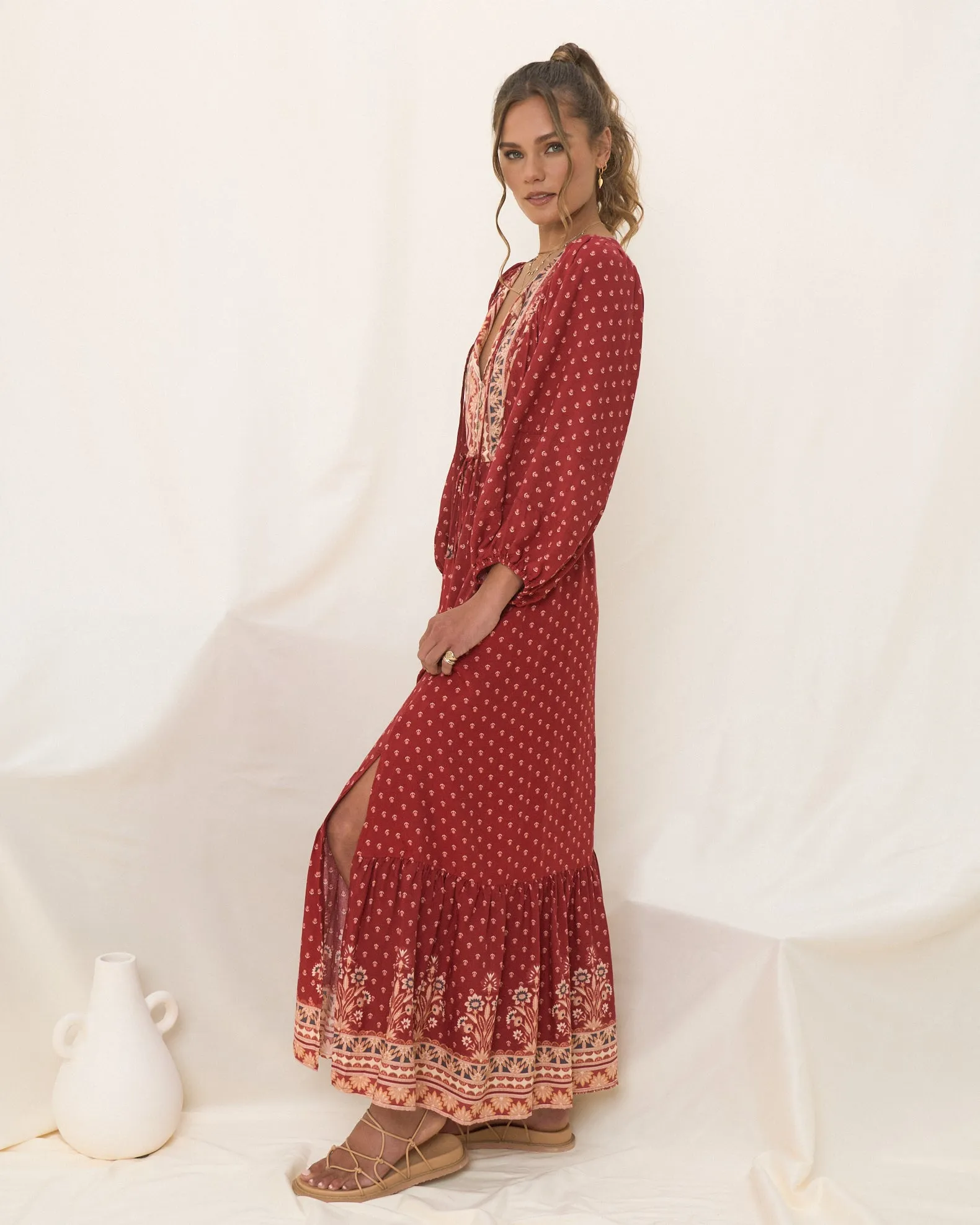 Ember Red Boho Button Down Maxi Dress