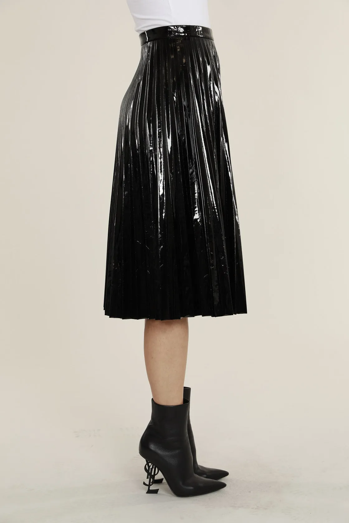 Faux Patent Leather Pleated Skirt