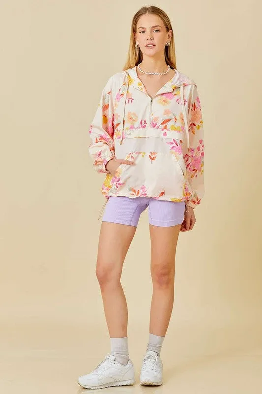 Floral Print Hoodie Windbreaker