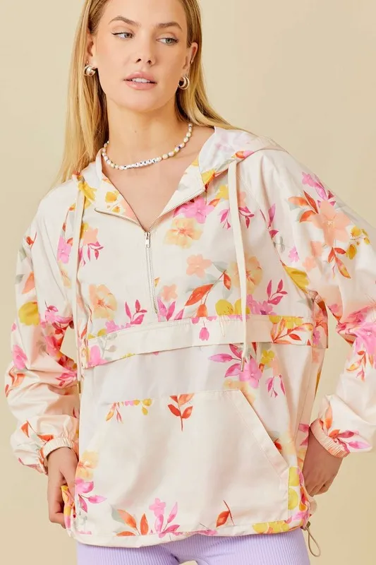 Floral Print Hoodie Windbreaker