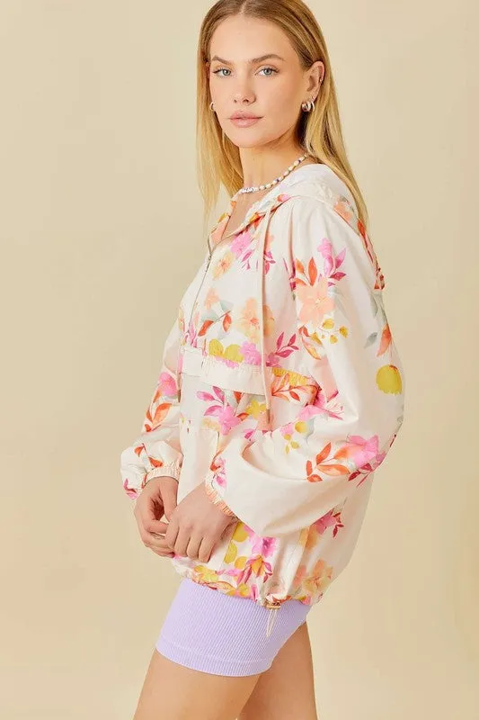 Floral Print Hoodie Windbreaker