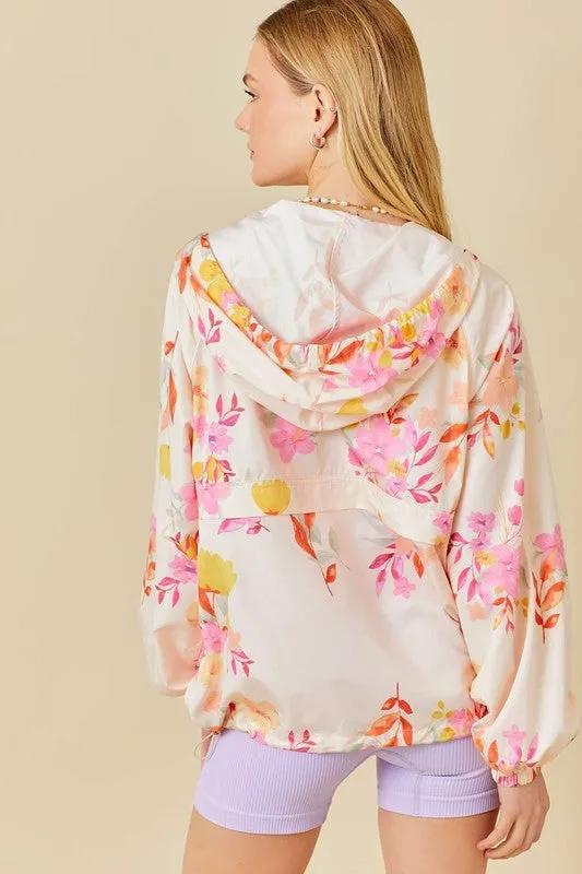 Floral Print Hoodie Windbreaker