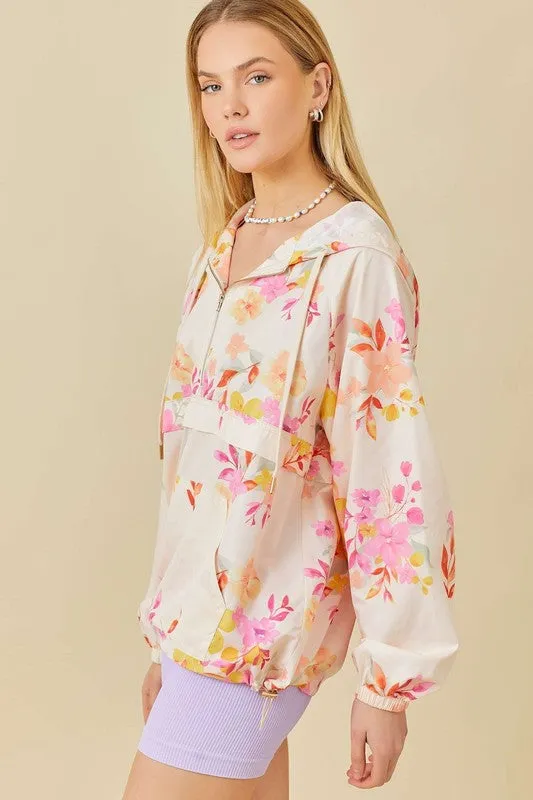 Floral Print Hoodie Windbreaker