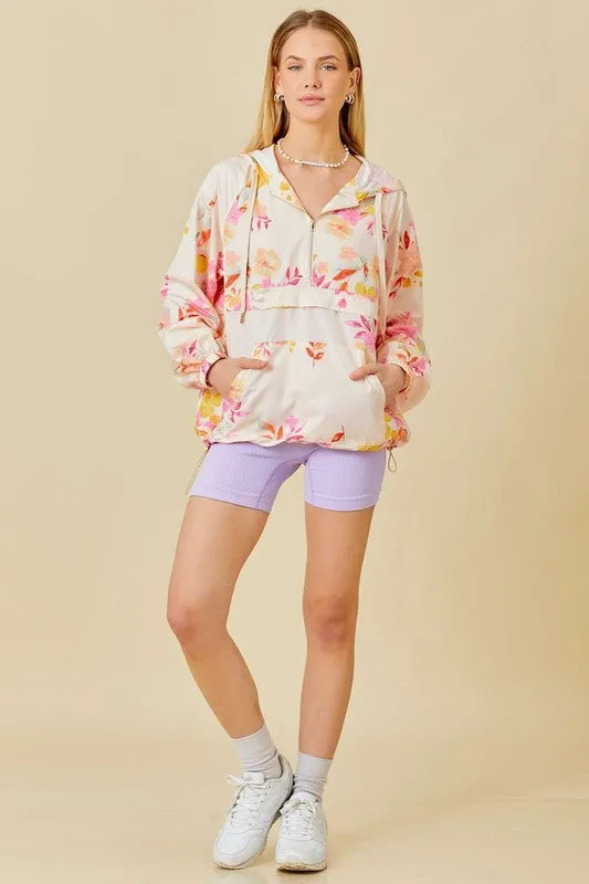 Floral Print Hoodie Windbreaker